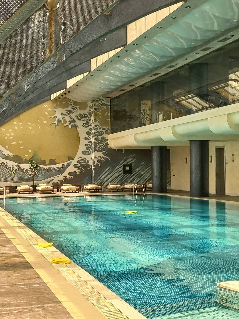 Fairmont Flame Towers pool with the wave mosaic wall, Baku